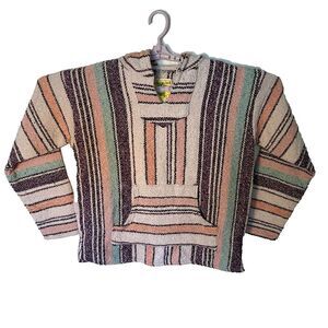 Iguana Jack Women's Pullover Woven Hoodie Kangaroo Pocket Baja Poncho Top Size L